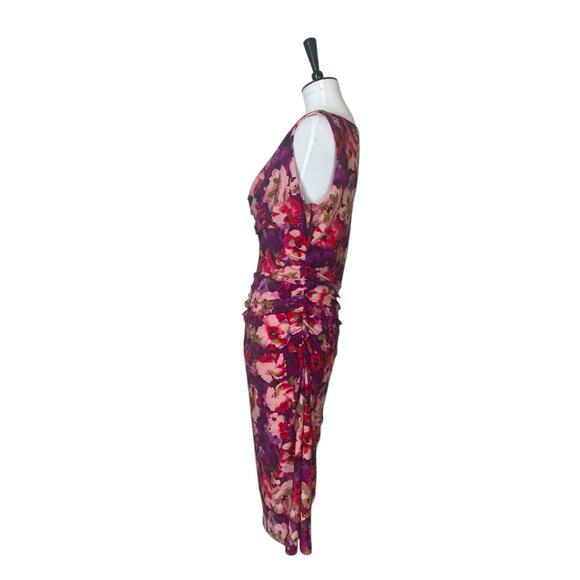 Lauren Ralph Lauren Dress Drape Neck Shirred Link Purple Floral Women’s Size 12 - Picture 5 of 14